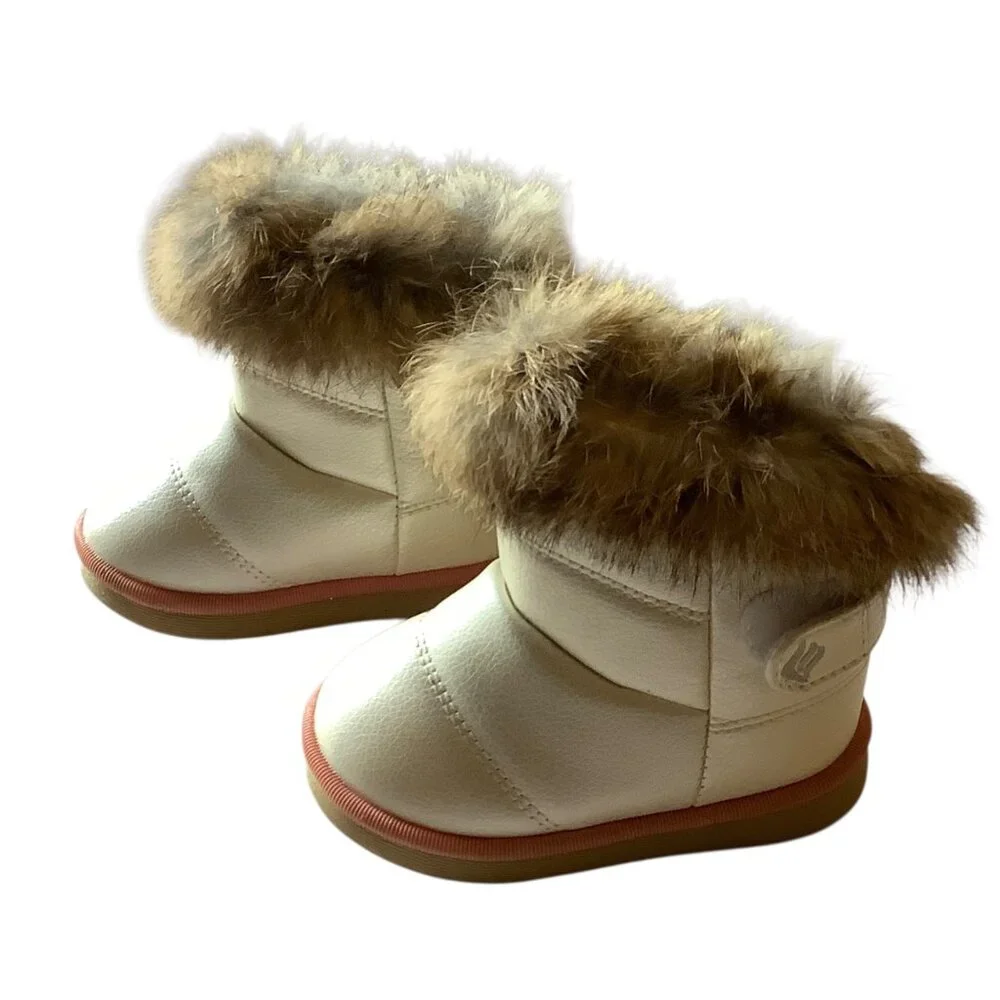 Comfy Kids Toddler Winter‎ Boots Size 5.5 Rabbit Fur Trim Non-Slip Soles Merence